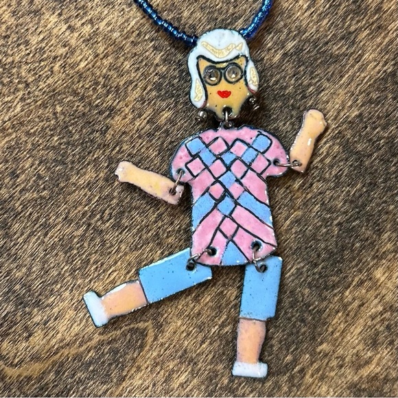 Lola Was Once a Showgirl Old Lady Pendant Necklace Hand Painted - Picture 5 of 12